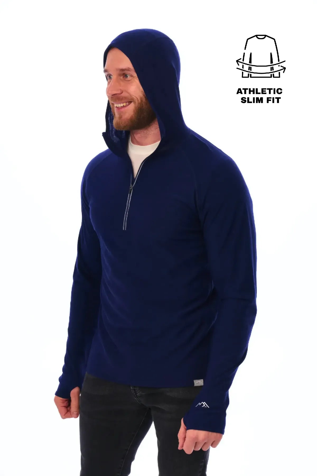 Men's Merino Wool Half Zip Hoodie 190 Navy