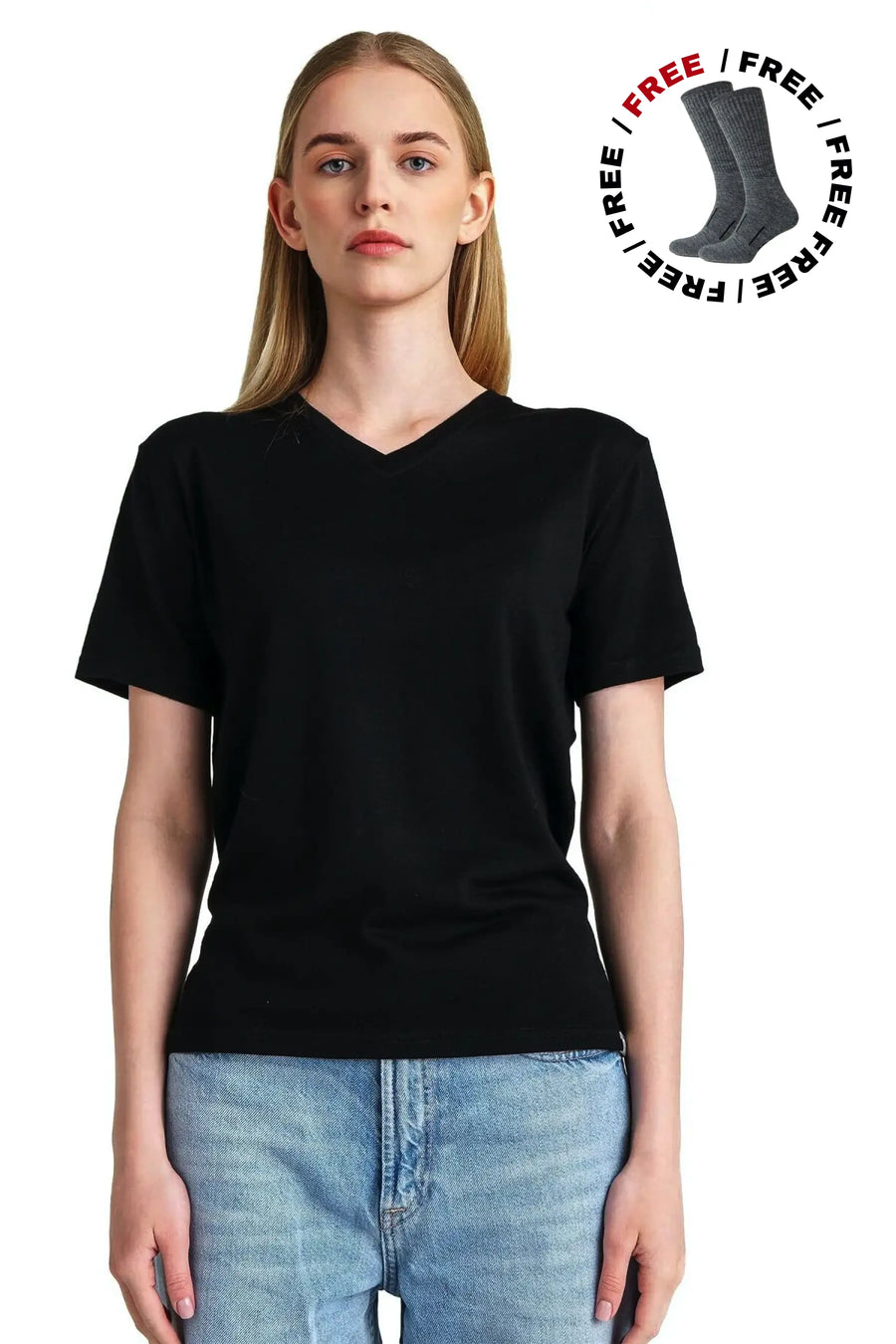 Women's Merino T-shirt 180 Rich Black | V-neck  (+socks)