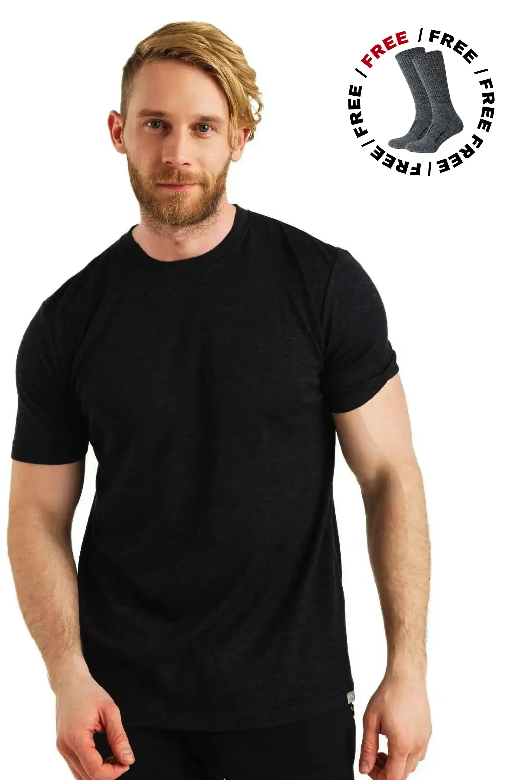 Men's Merino T-shirt 180 Melange Black (+socks)