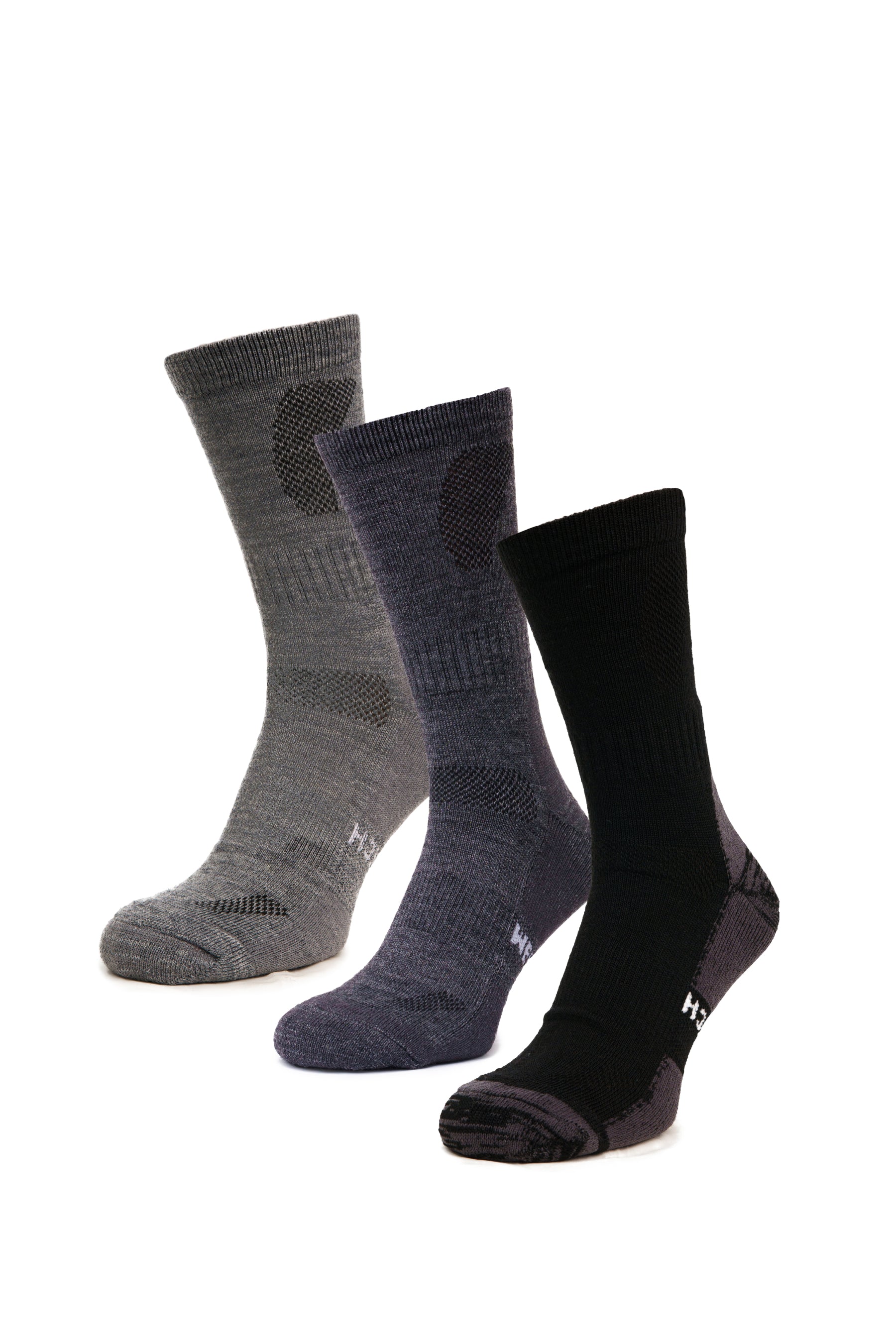 Merino Wool Hiking Socks - Multicolor: Light Grey, Charcoal, Black