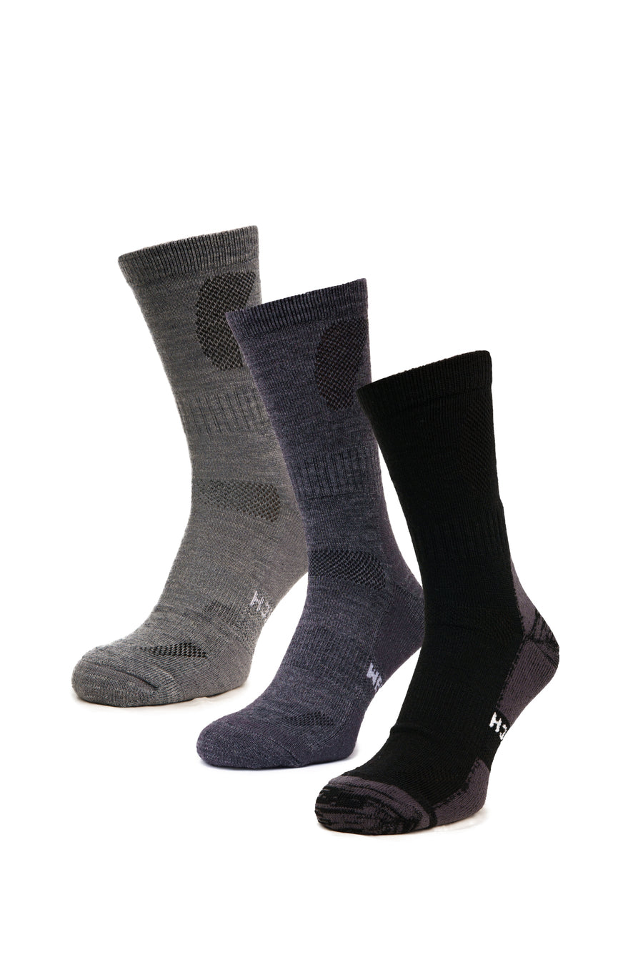 Merino Wool Hiking Socks - Multicolor: Light Grey, Charcoal, Black