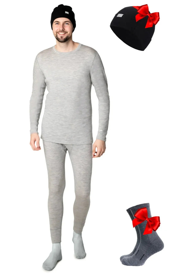Men's Heather Grey Set + Black Beanie