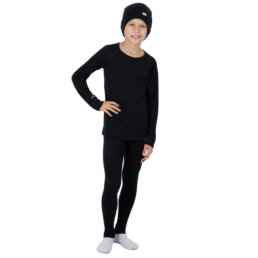 Kids' Merino Set Charcoal Grey + Black Beanie