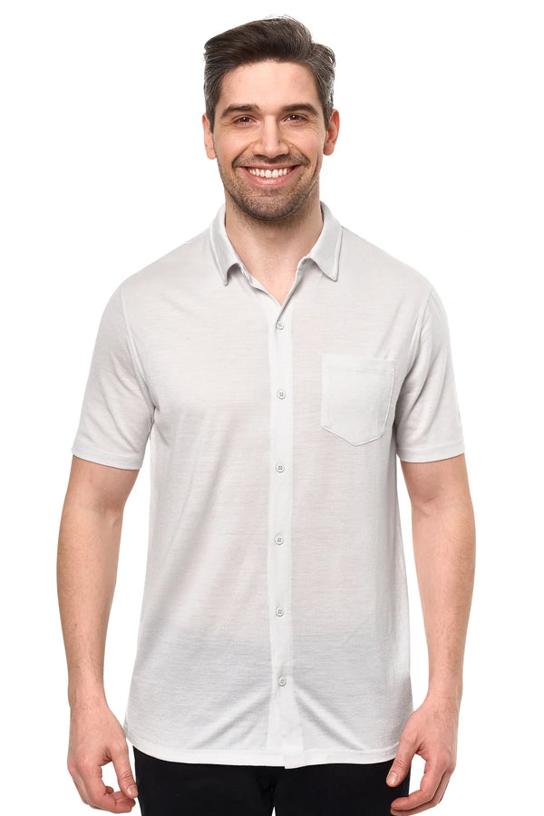 Men's Merino Button-Up Short Sleeve Shirt Light Grey