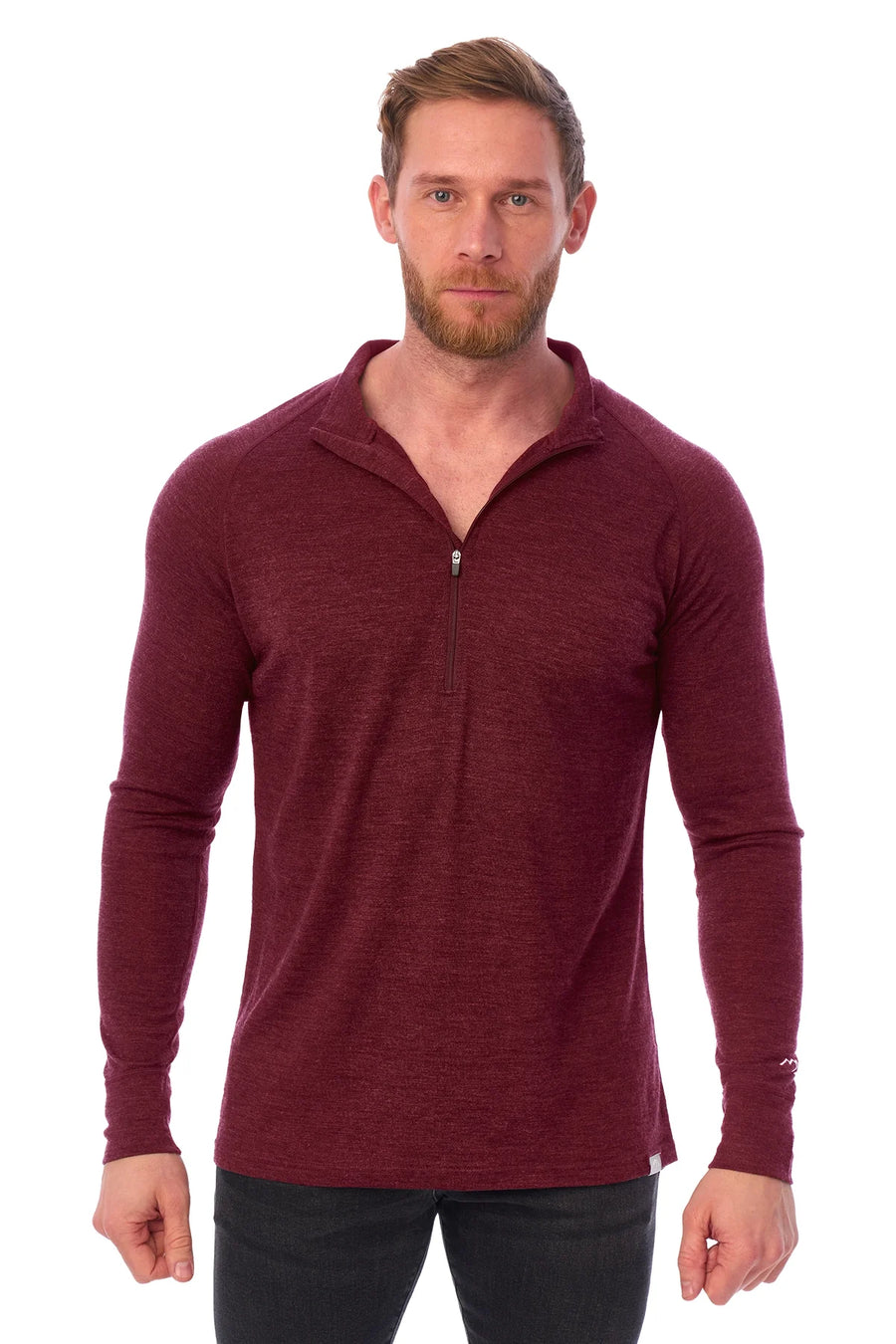 Men's Merino Half Zip Long Sleeve 165 Burgundy