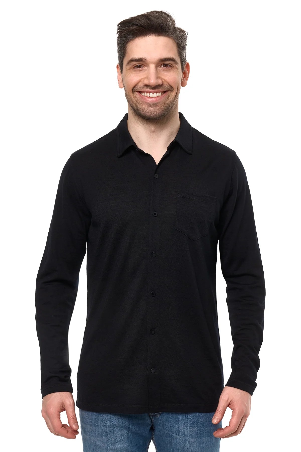 Men's Merino Button-Up Long Sleeve Black