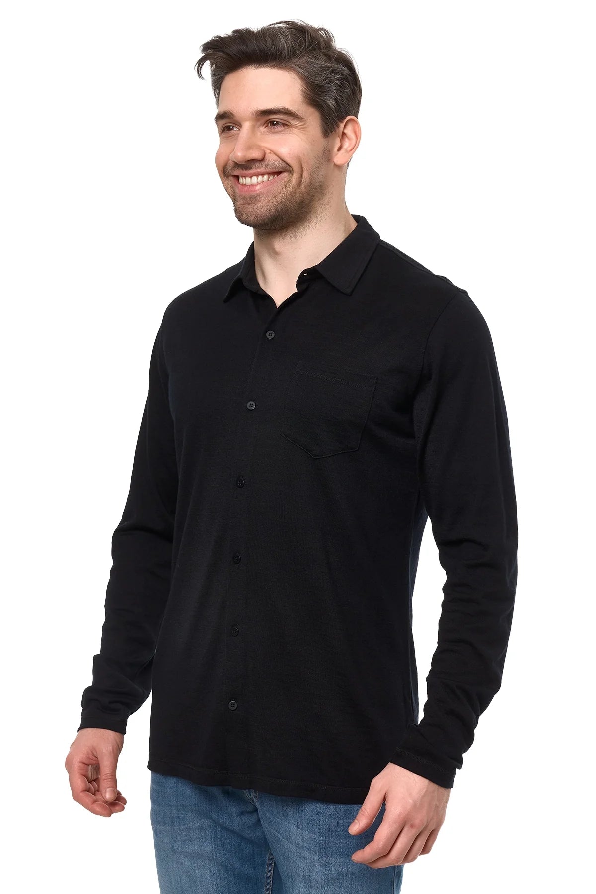 Men's Merino Button-Up Long Sleeve Black