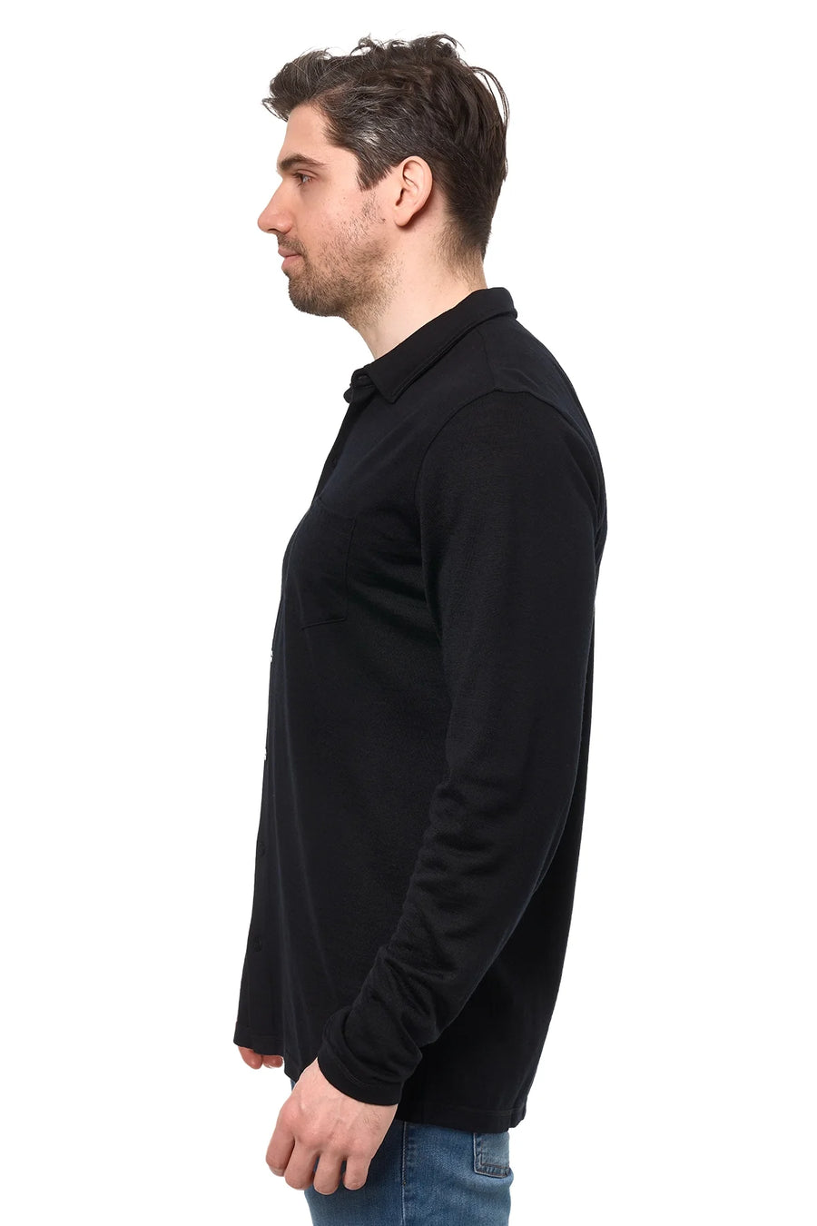 Men's Merino Button-Up Long Sleeve Black