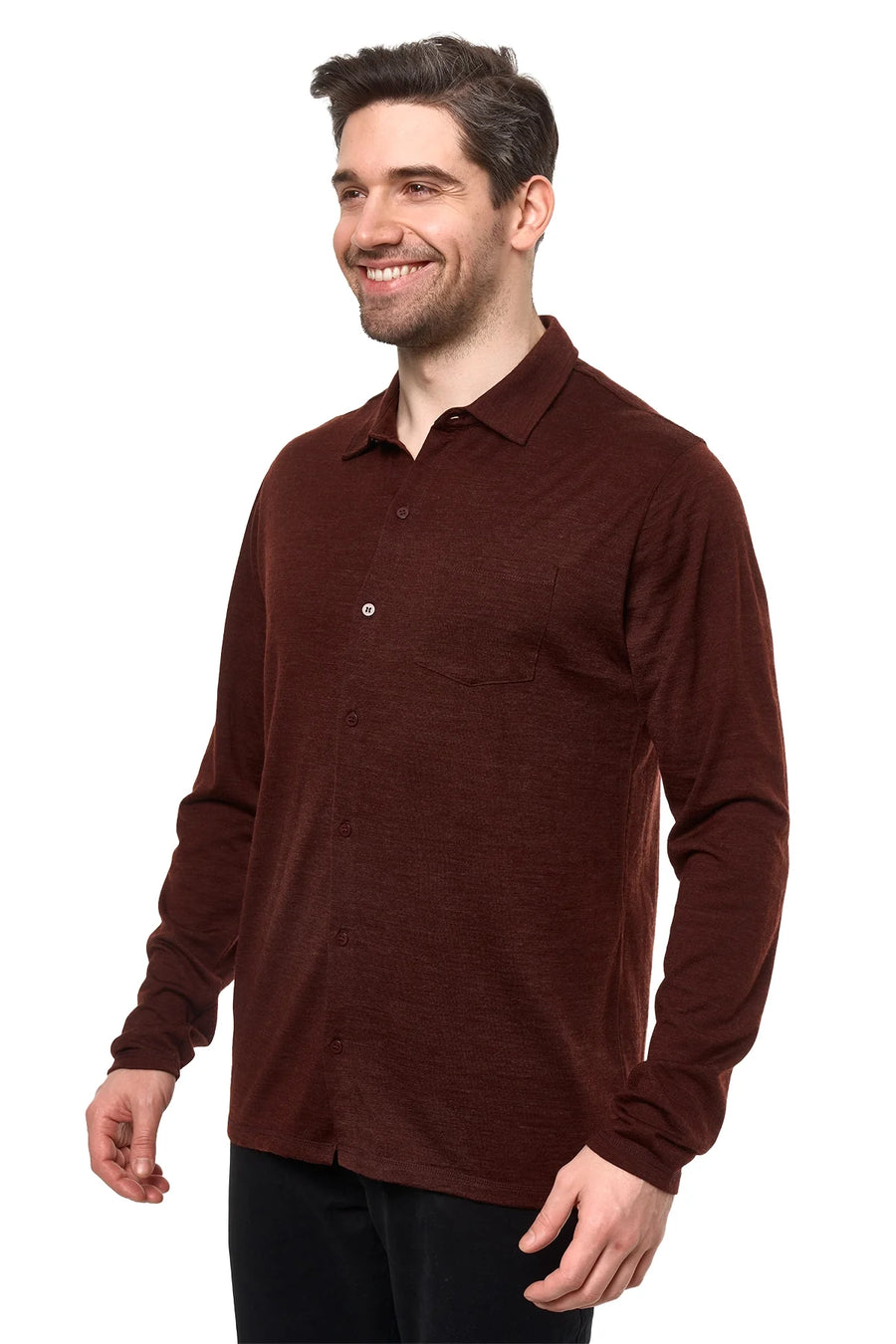 Men's Merino Button-Up Long Sleeve Bordo