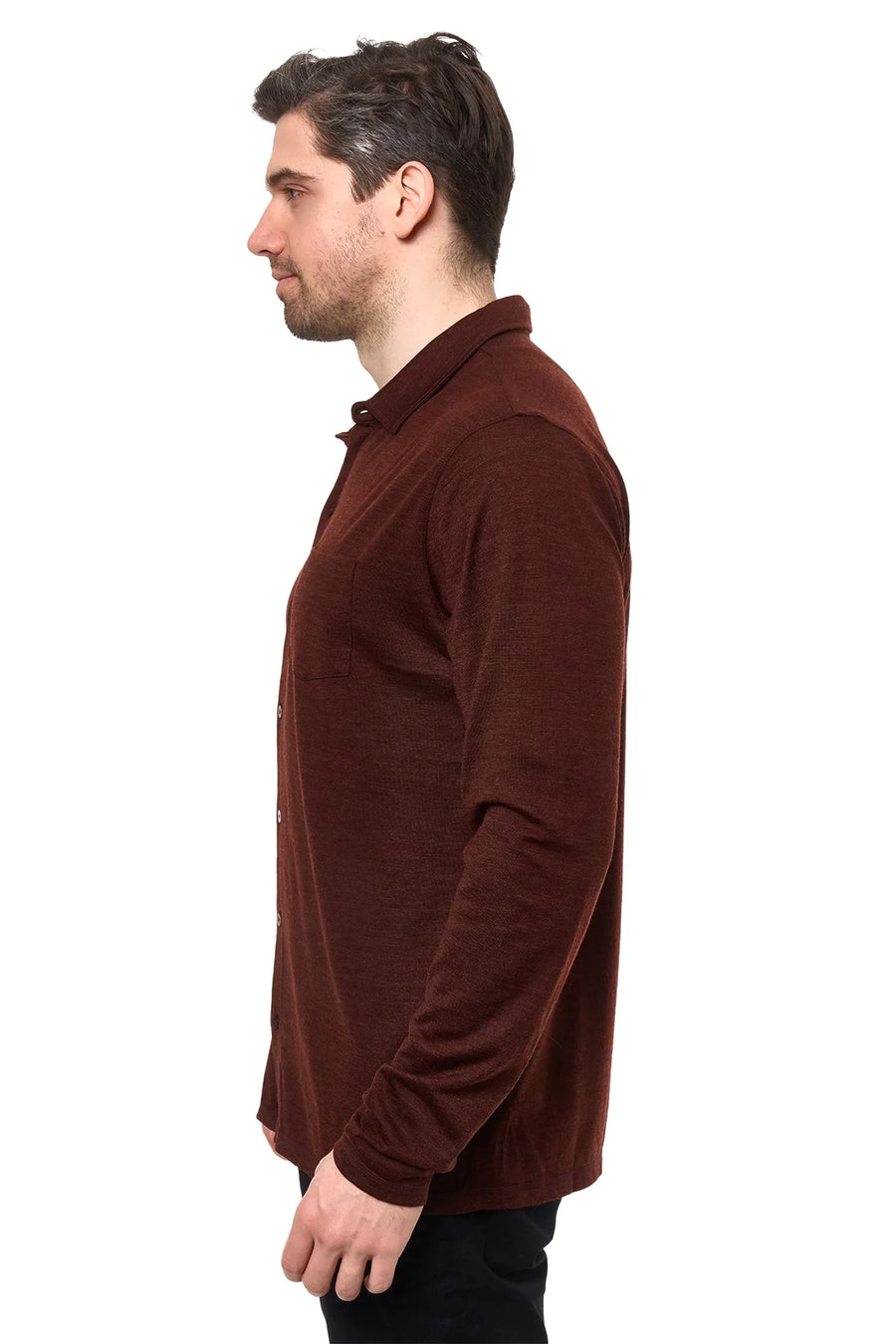 Men's Merino Button-Up Long Sleeve Bordo