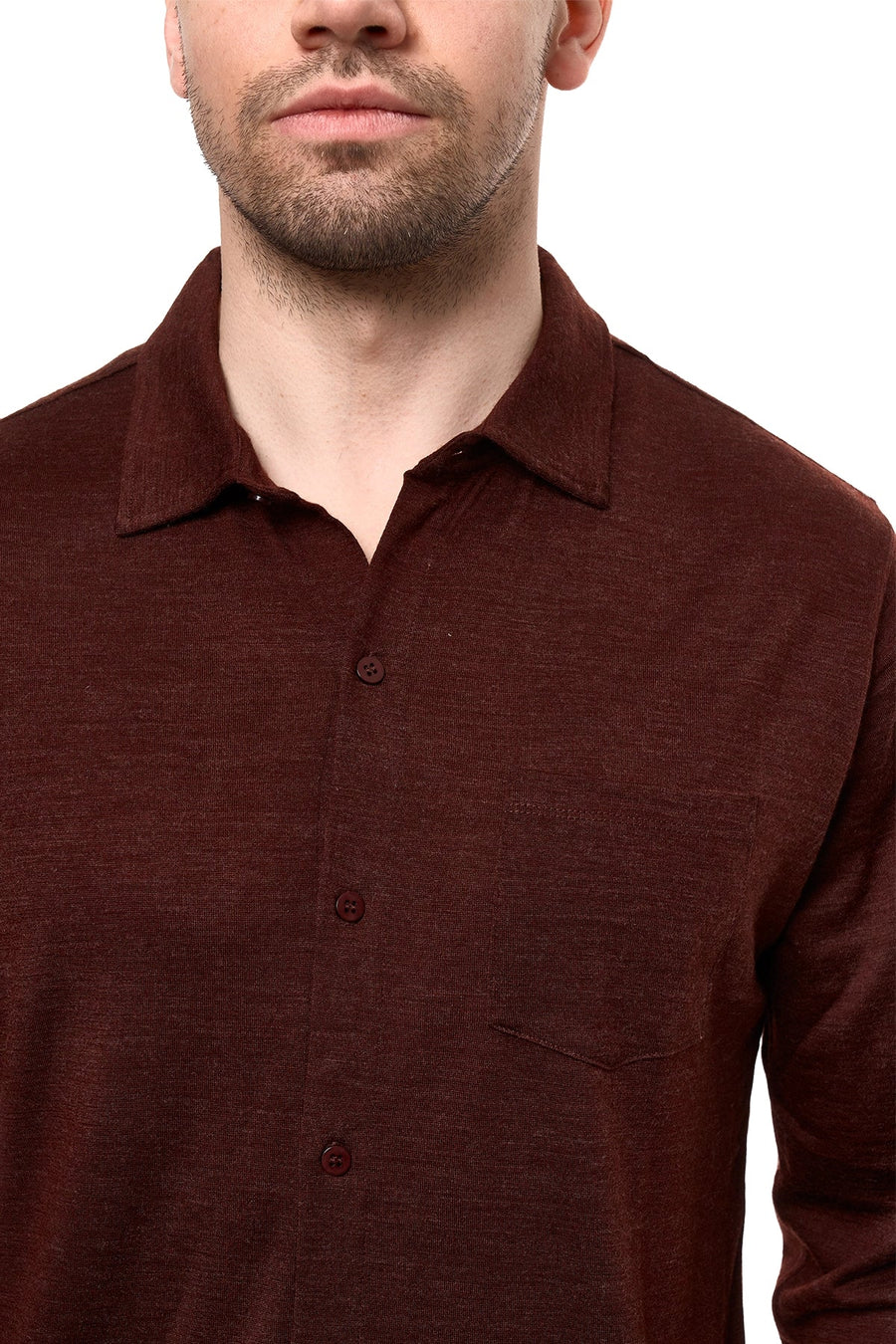Men's Merino Button-Up Long Sleeve Bordo