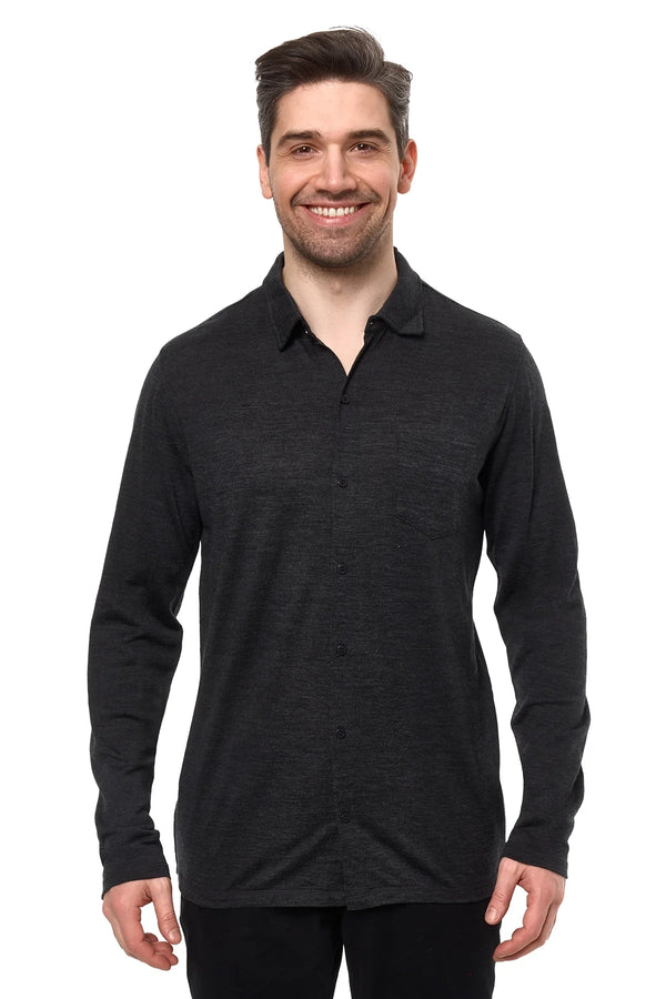 Men's Merino Button-Up Long Sleeve Charcoal