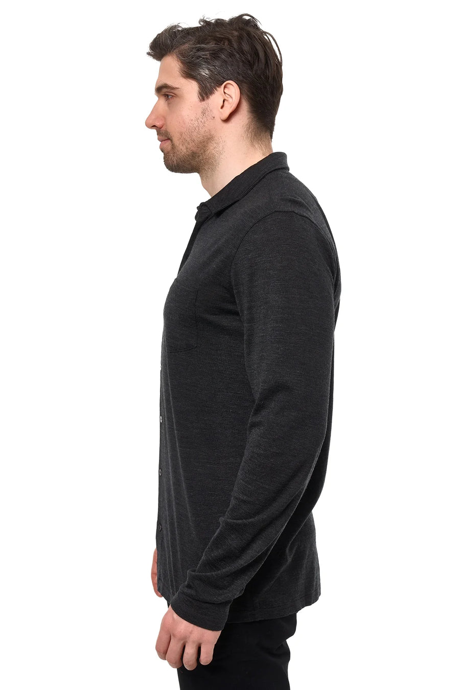Men's Merino Button-Up Long Sleeve Charcoal