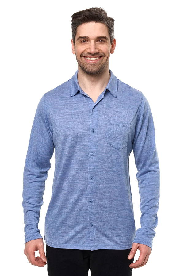 Men's Merino Button-Up Long Sleeve Deep Blue