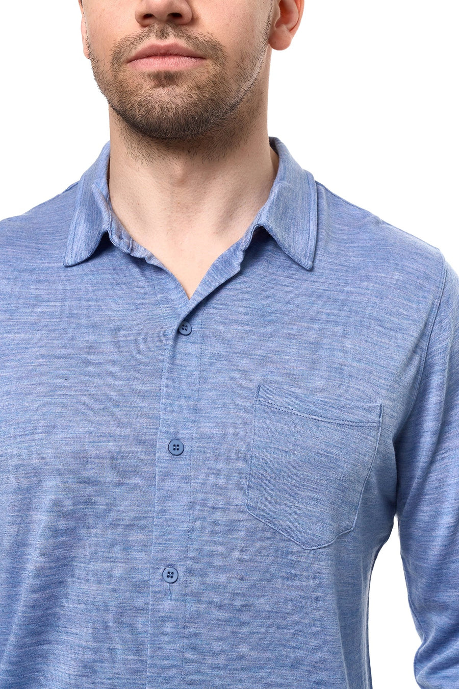 Men's Merino Button-Up Long Sleeve Deep Blue