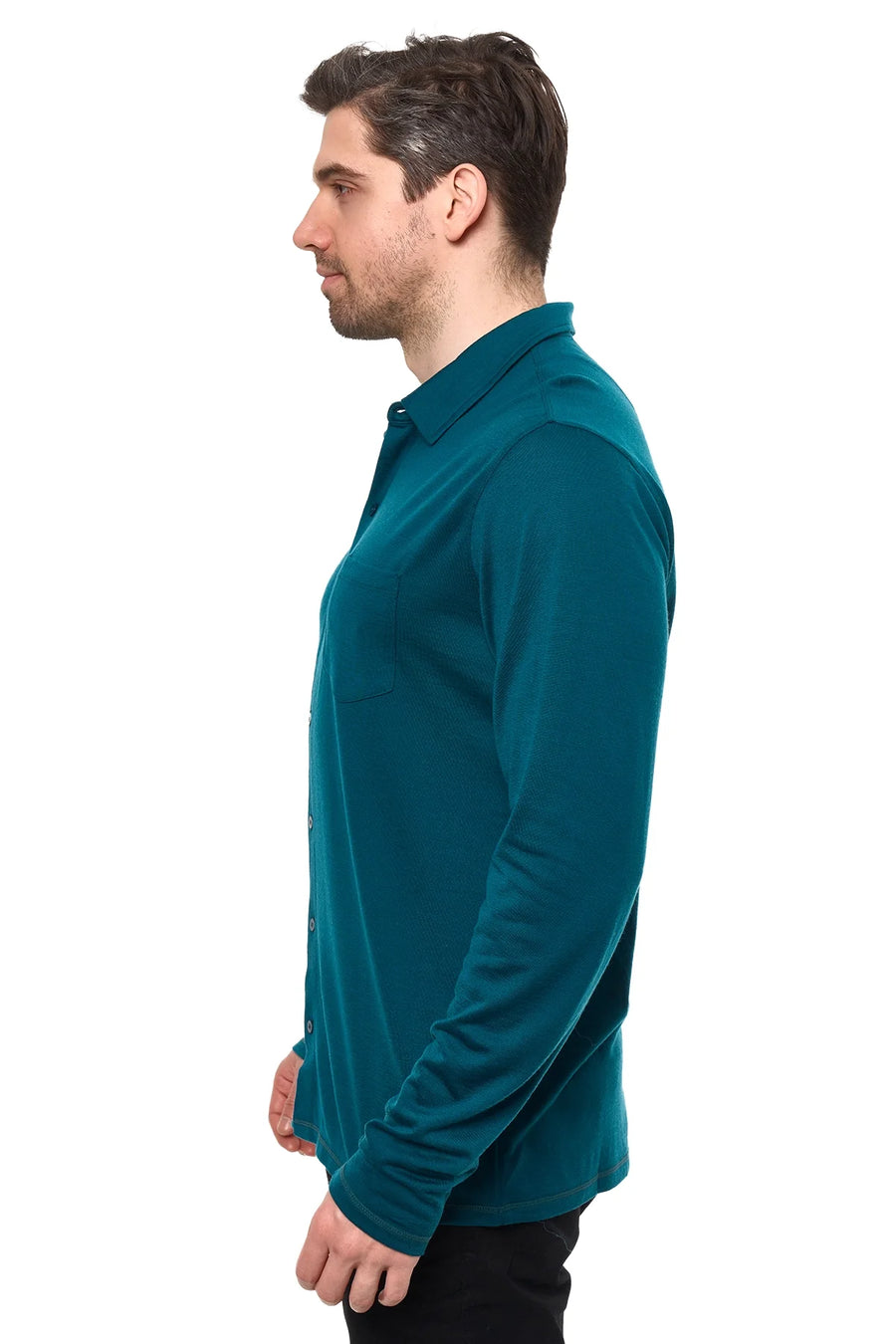 Men's Merino Button-Up Long Sleeve Deep Teal