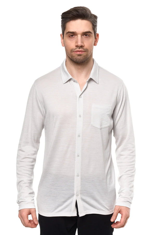 Men's Merino Button-Up Long Sleeve Light Grey