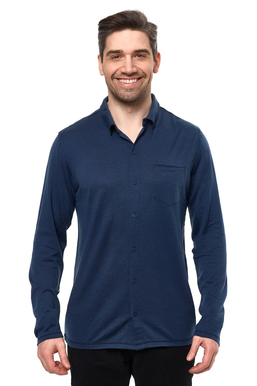 Men's Merino Button-Up Long Sleeve Navy