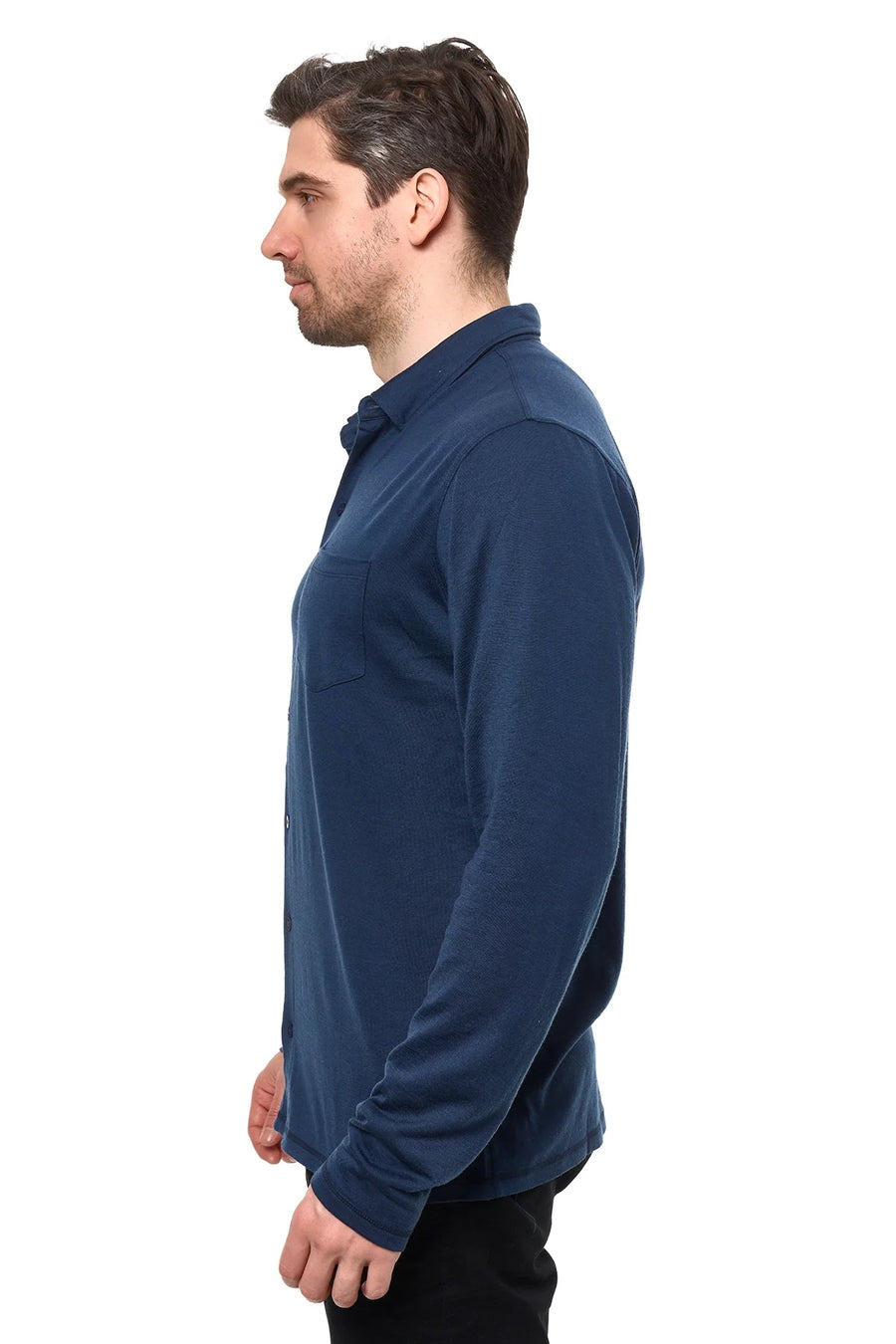 Men's Merino Button-Up Long Sleeve Navy