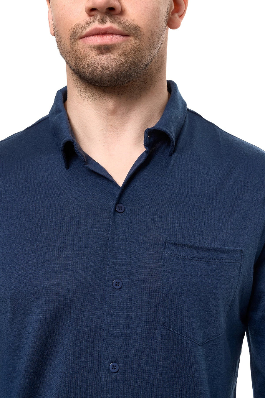Men's Merino Button-Up Long Sleeve Navy