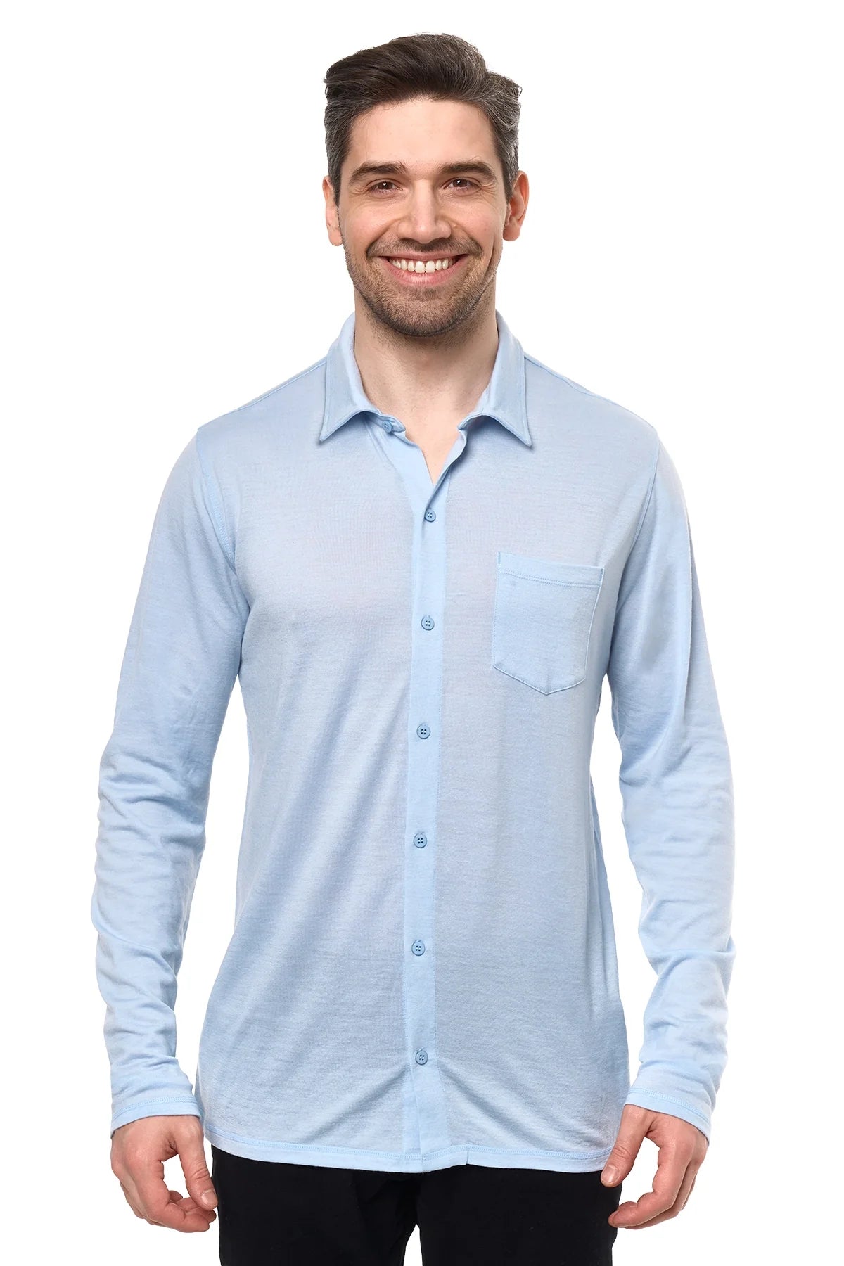 Men's Merino Button-Up Long Sleeve Oxford Blue
