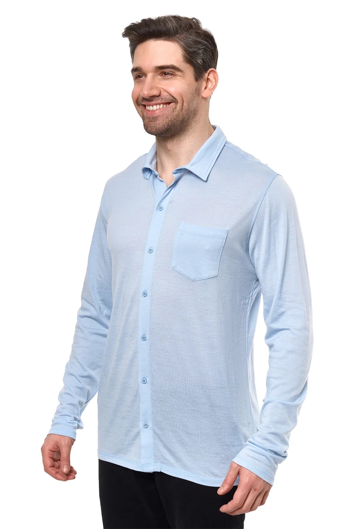 Men's Merino Button-Up Long Sleeve Oxford Blue