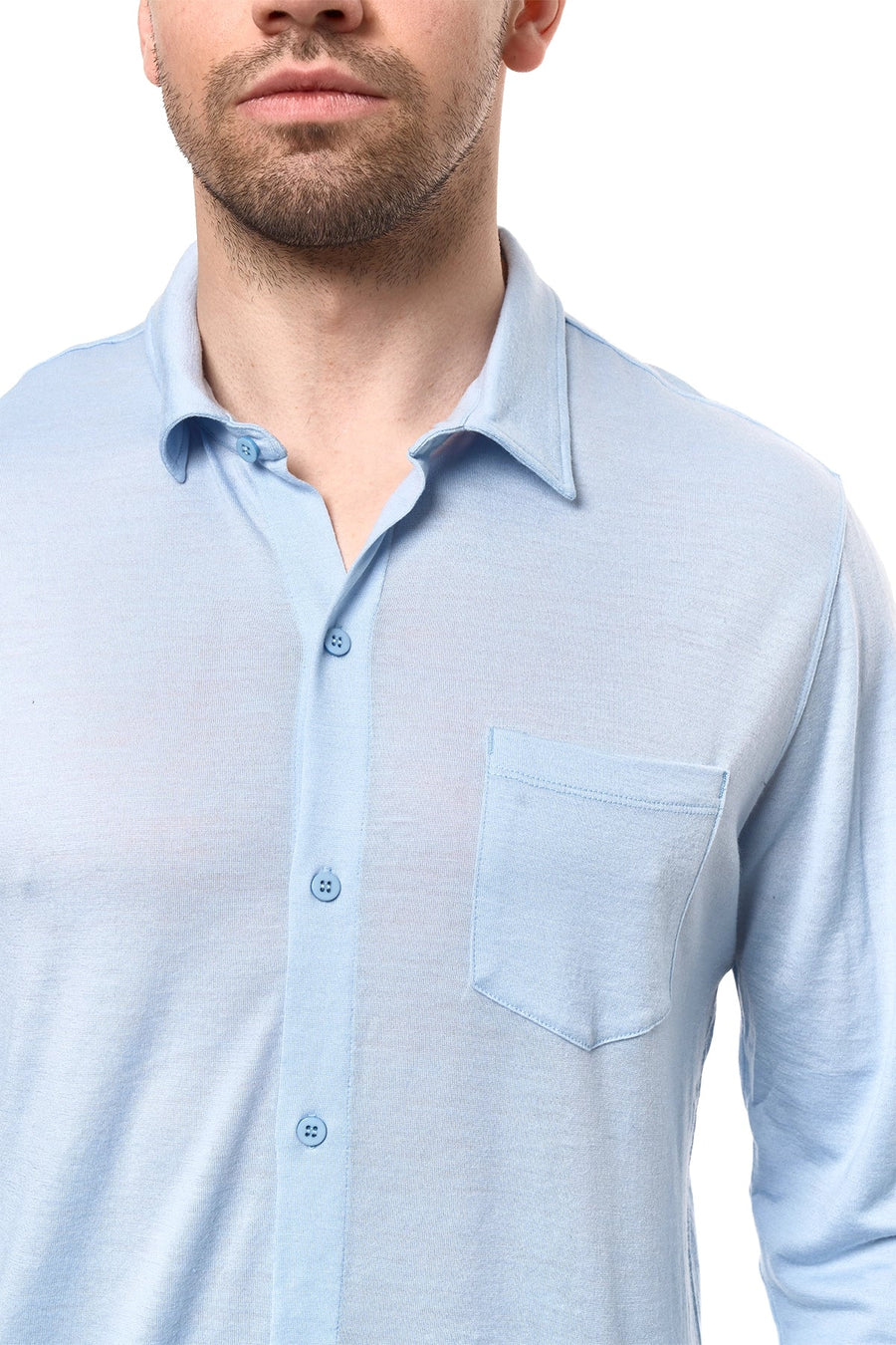 Men's Merino Button-Up Long Sleeve Oxford Blue