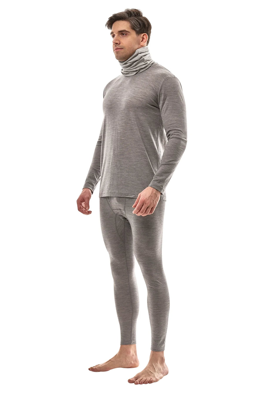 Men's Merino Grey Melange Set + Neck Gaiter