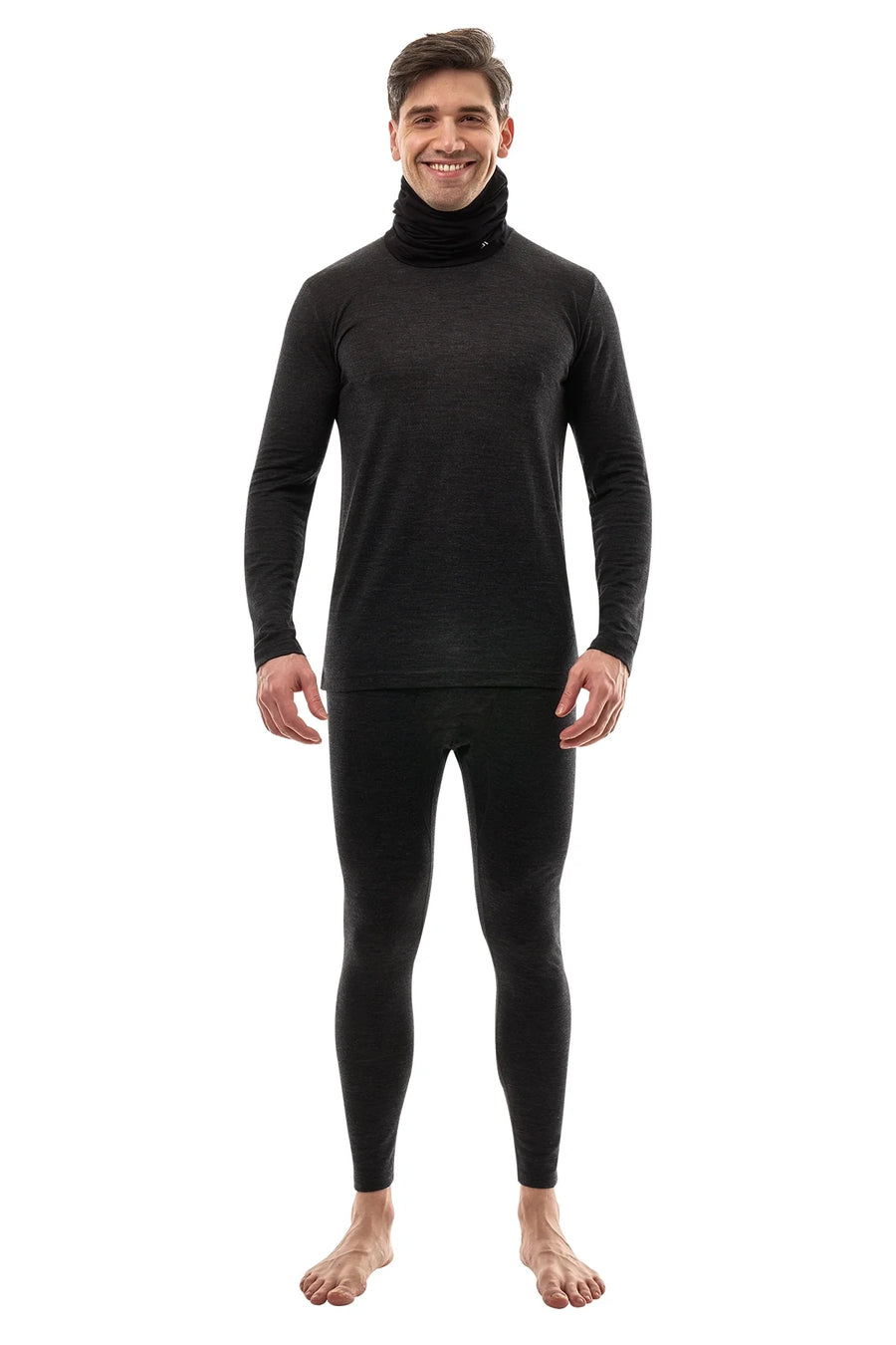 Men's Merino Heathered Black Set + Neck Gaiter