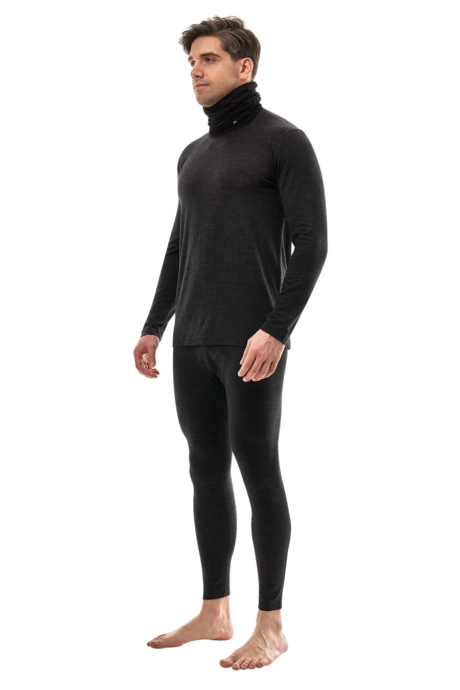 Men's Merino Heathered Black Set + Neck Gaiter