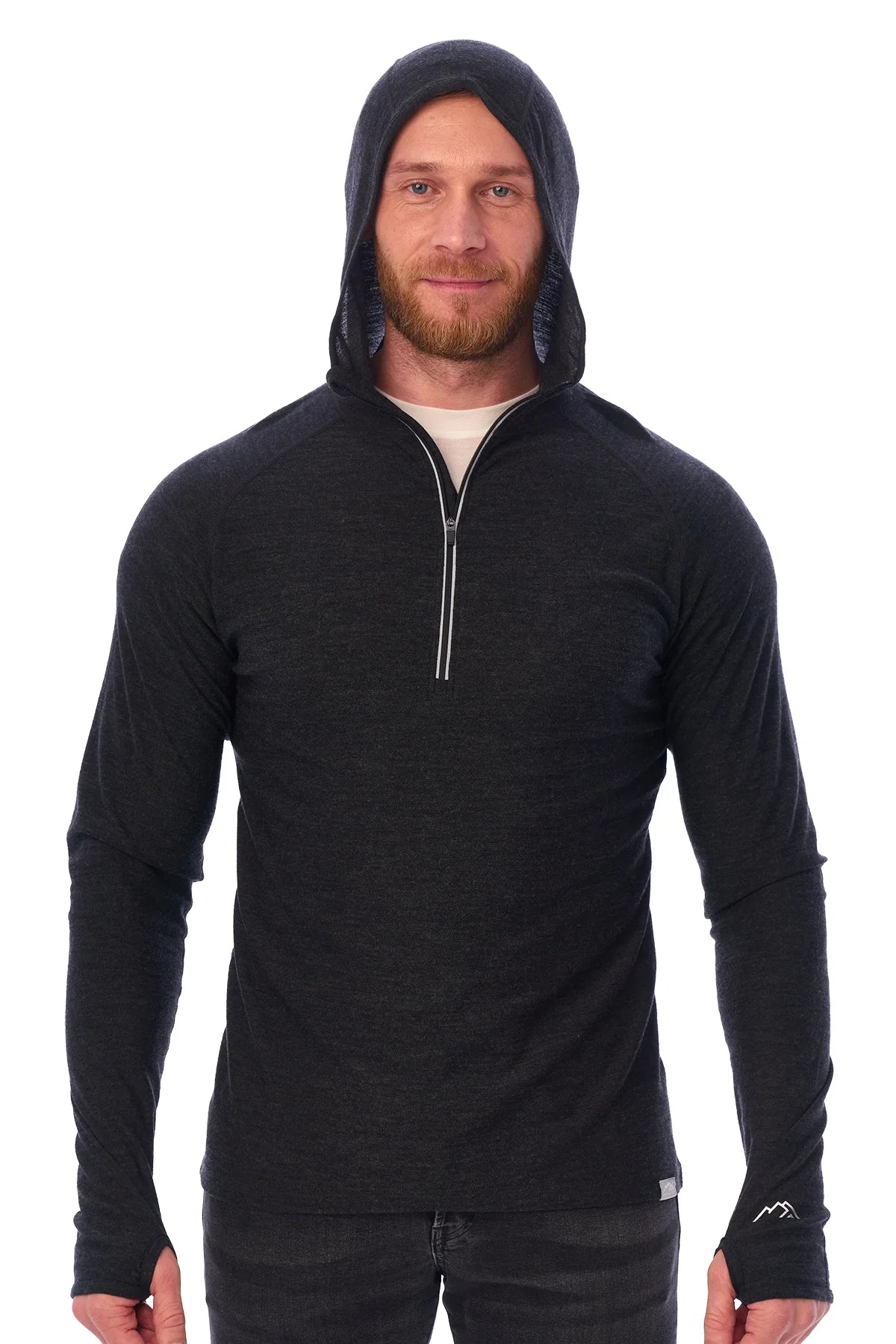 Men's Merino Wool Half Zip Hoodie 190 Charcoal Grey