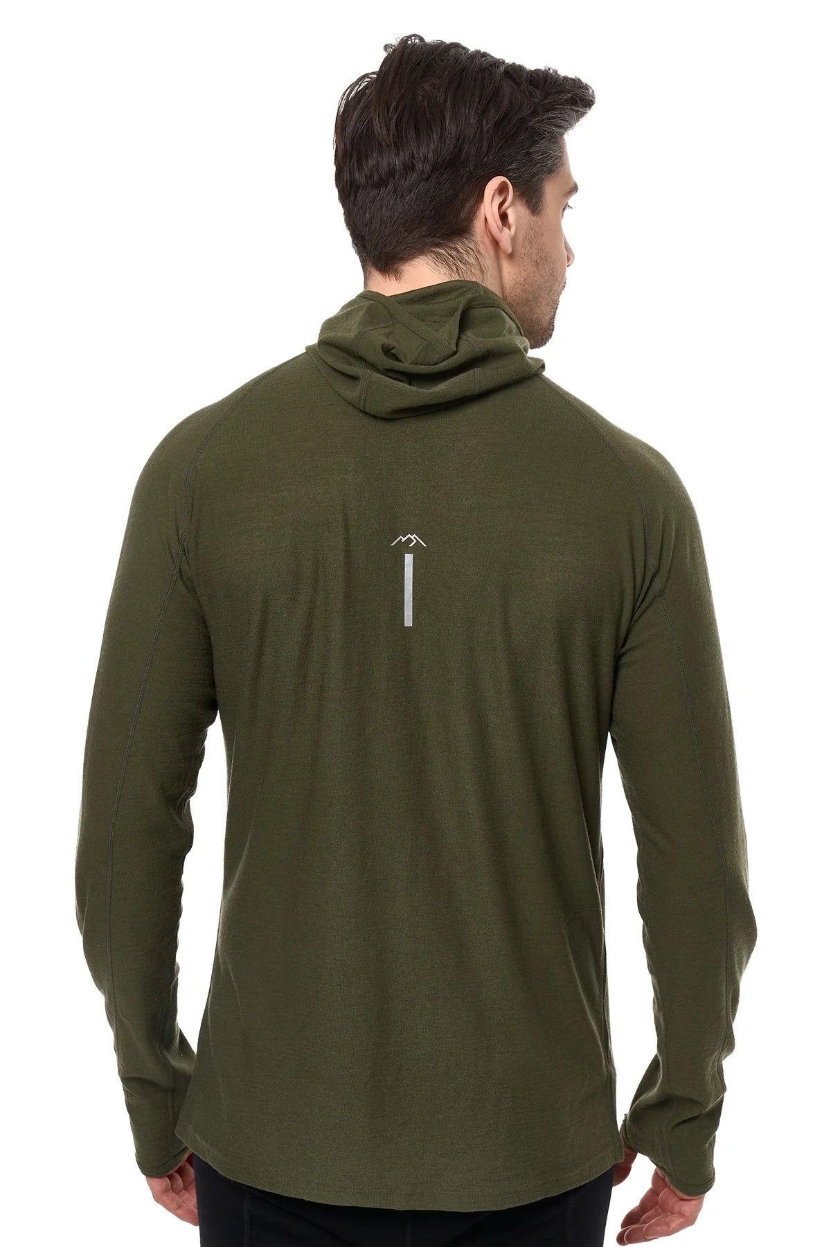 Men's Merino Wool Half Zip Hoodie 190 Dark Olive