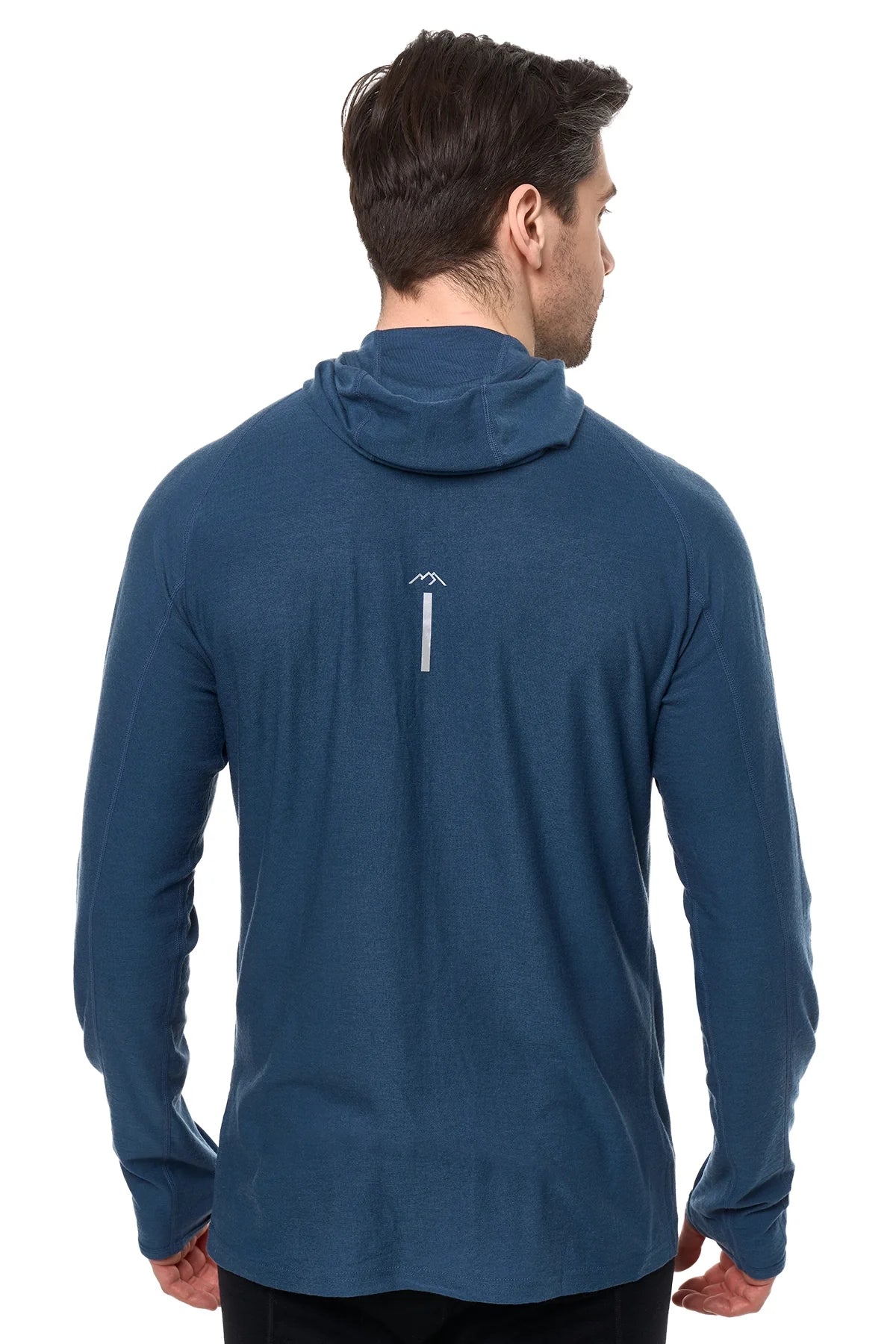 Men's Merino Wool Half Zip Hoodie 190 Denim Blue