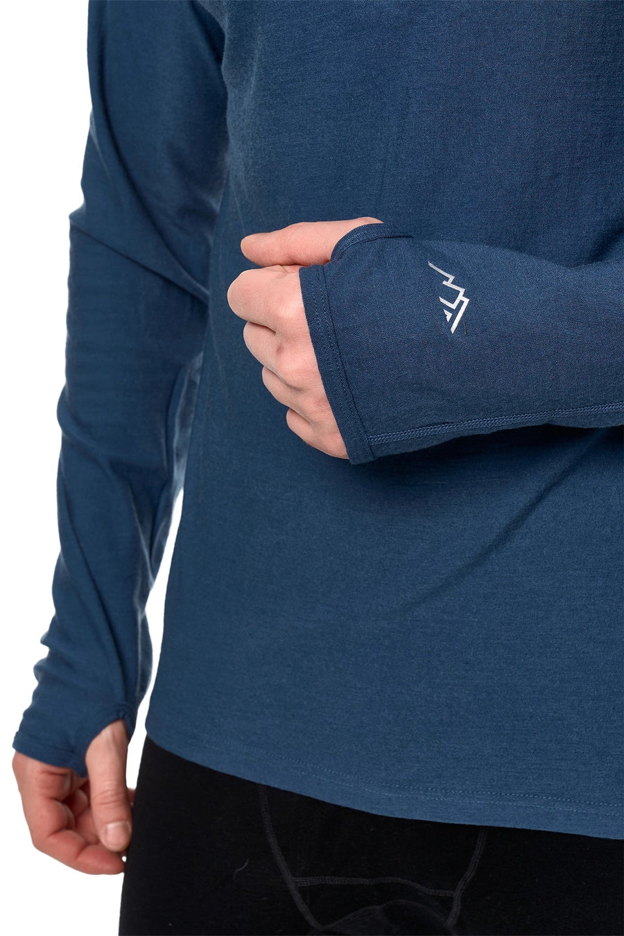 Men's Merino Wool Half Zip Hoodie 190 Denim Blue