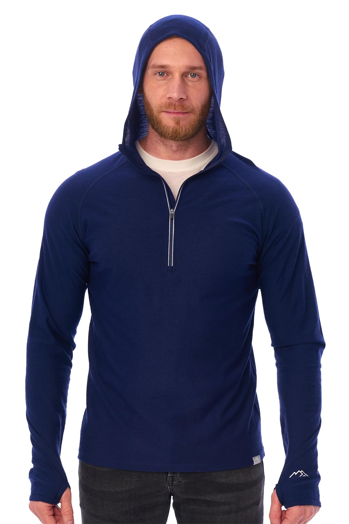 Men's Merino Wool Half Zip Hoodie 190 Navy