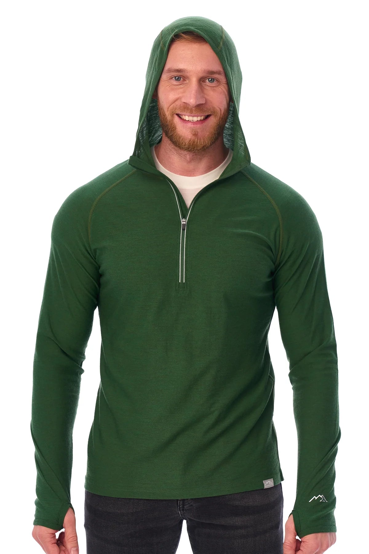 Men's Merino Wool Half Zip Hoodie 190 Olive