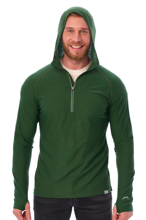 Men's Merino Wool Half Zip Hoodie 190 Olive