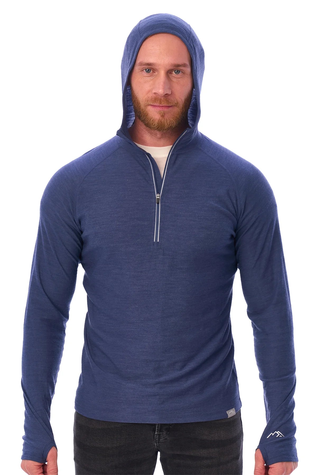 Men's Merino Wool Half Zip Hoodie 190 Windsor Blue