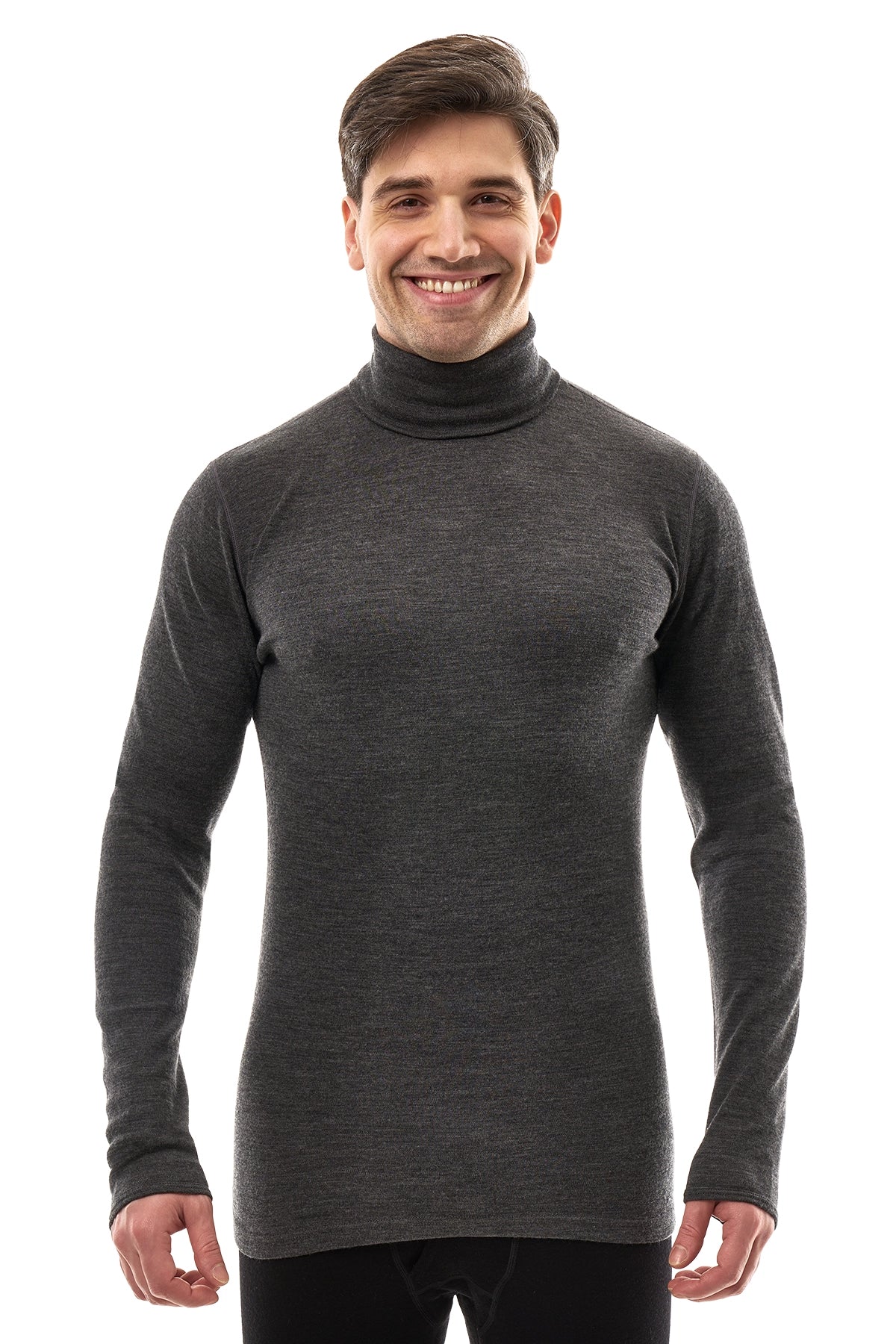 Men's Merino Turtleneck Long Sleeve 260 Heathered Black | High Neck