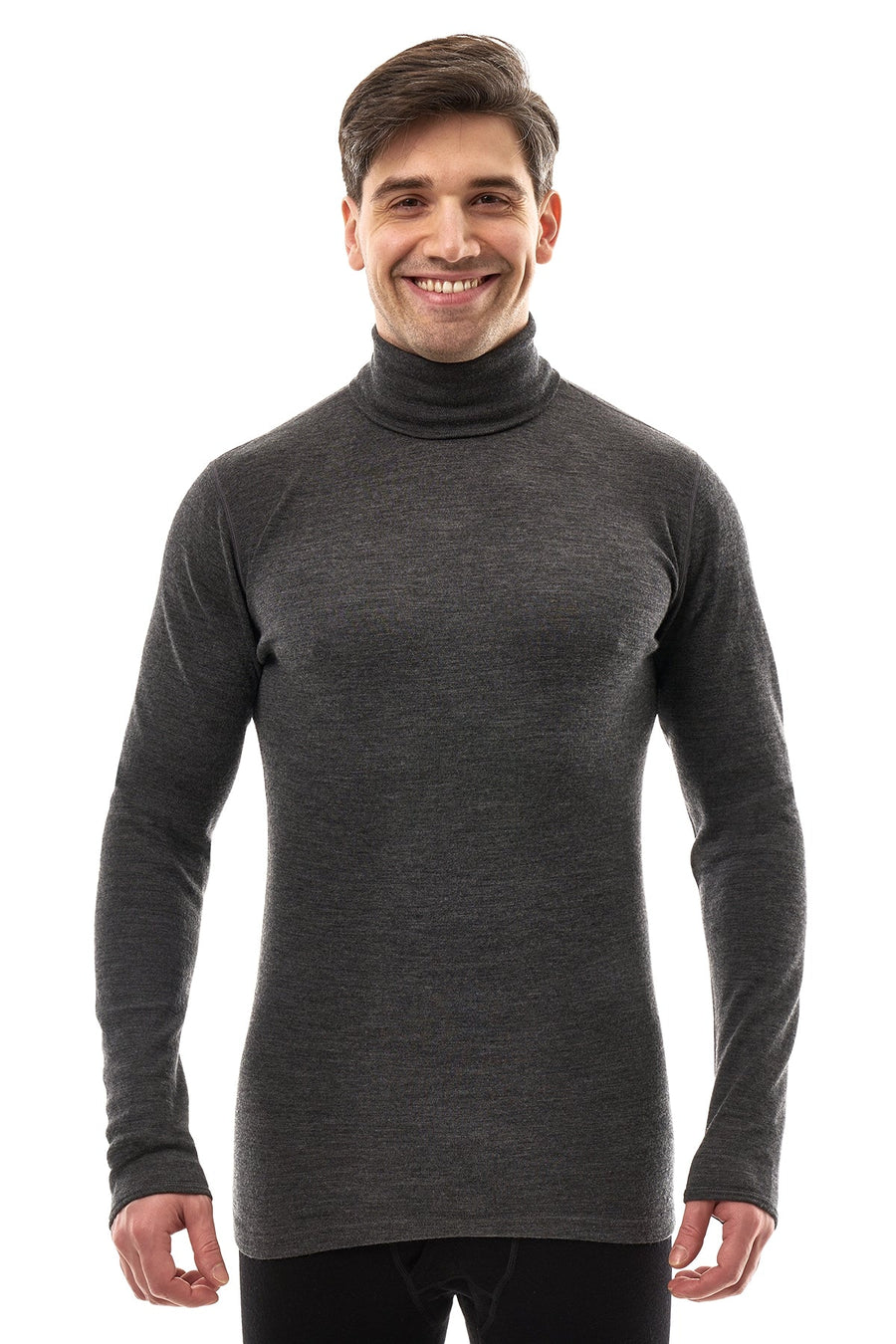 Men's Merino Turtleneck Long Sleeve 260 Heathered Black | High Neck