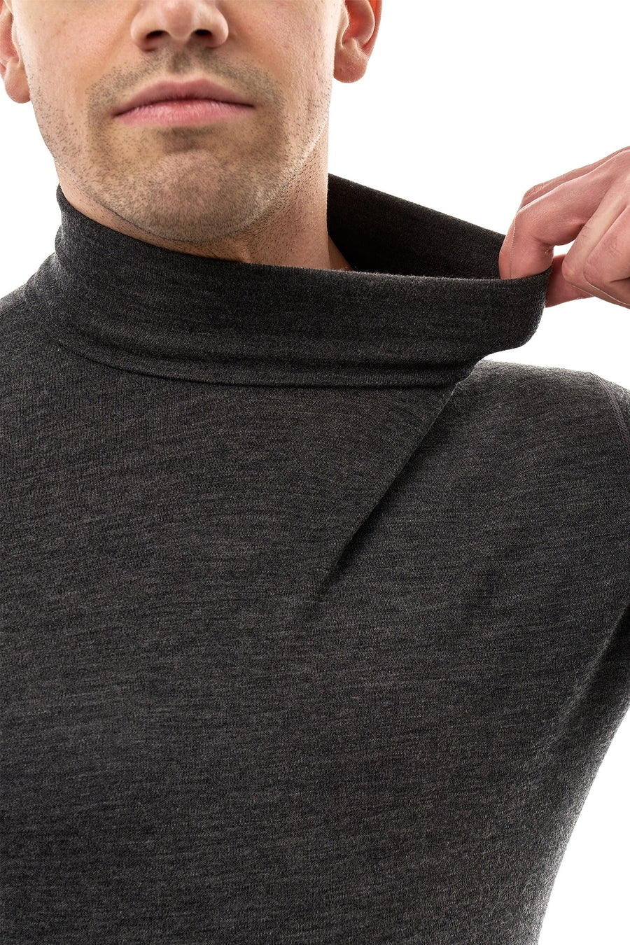 Men's Merino Turtleneck Long Sleeve 260 Heathered Black | High Neck