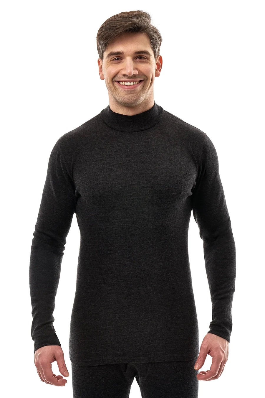Men's Merino Turtleneck Long Sleeve 260 Charcoal | Low Neck