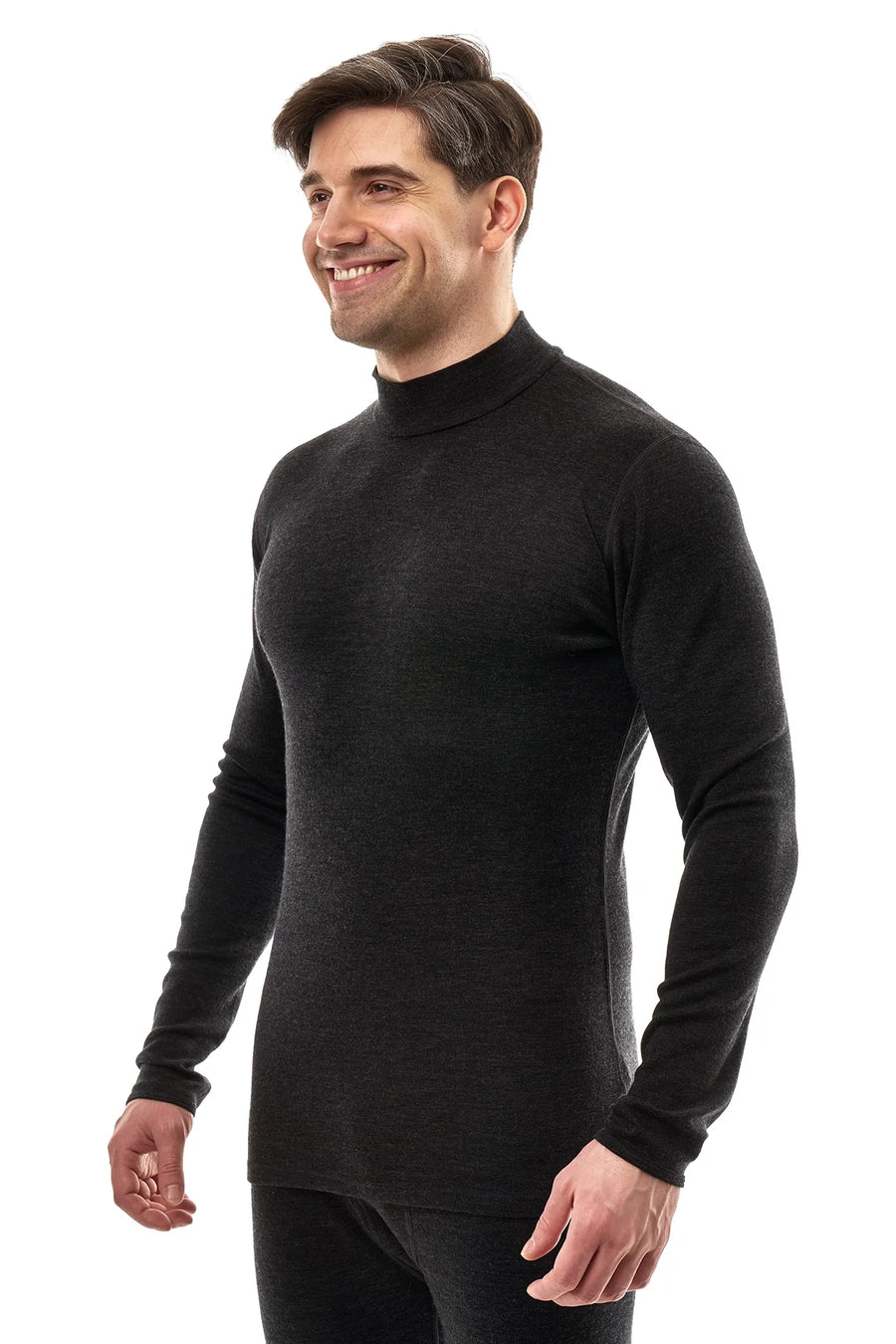Men's Merino Turtleneck Long Sleeve 260 Charcoal | Low Neck