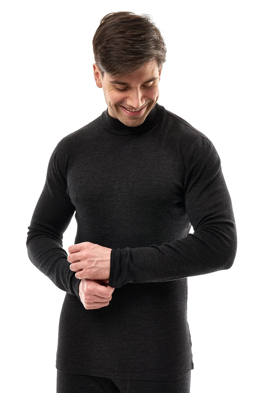 Men's Merino Turtleneck Long Sleeve 260 Charcoal | Low Neck