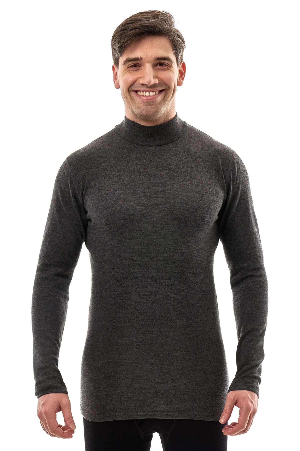 Men's Merino Turtleneck Long Sleeve 260 Heathered Black | Low Neck