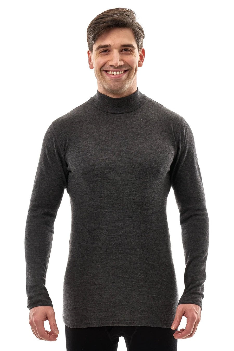 Men's Merino Turtleneck Long Sleeve 260 Heathered Black | Low Neck