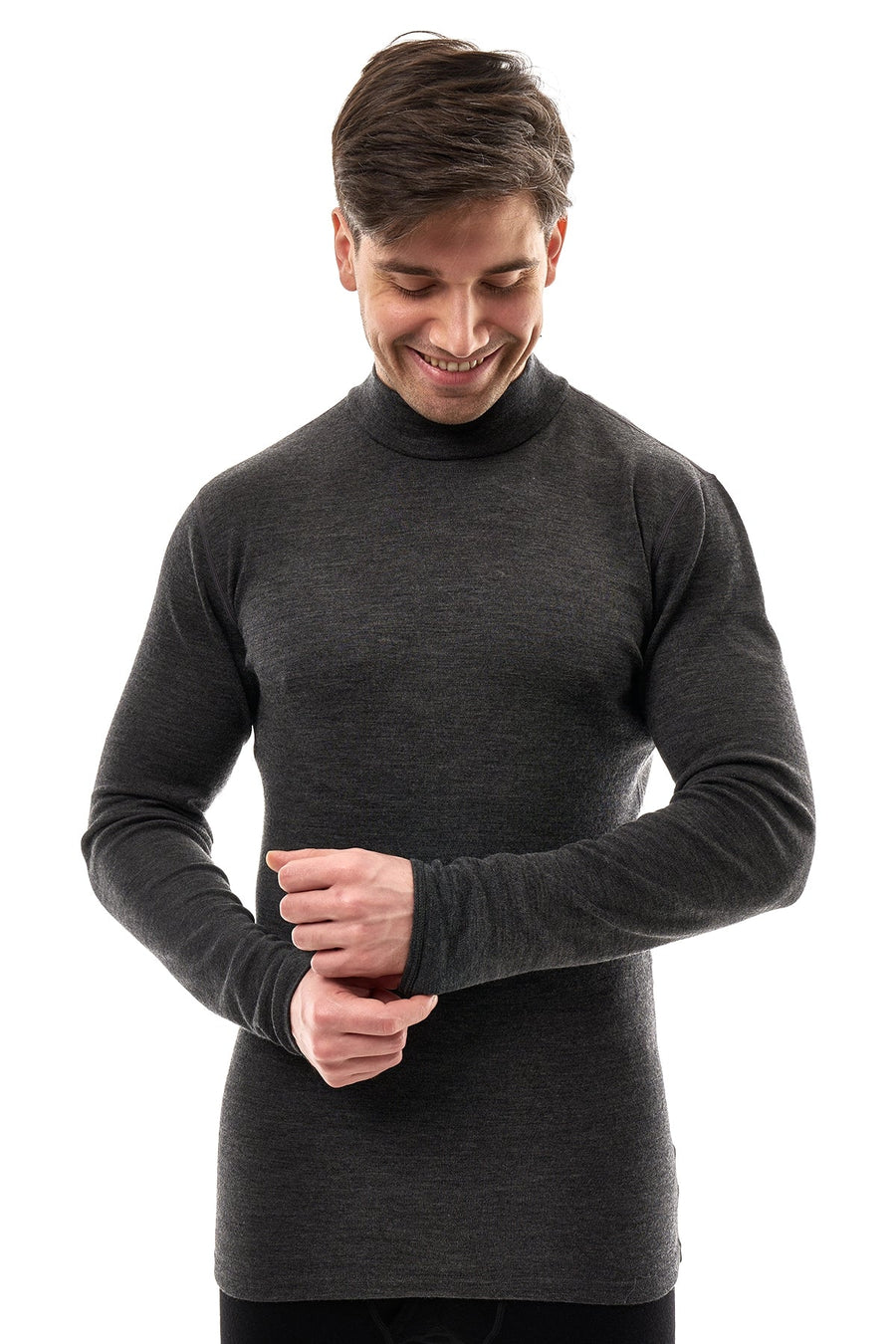 Men's Merino Turtleneck Long Sleeve 260 Heathered Black | Low Neck