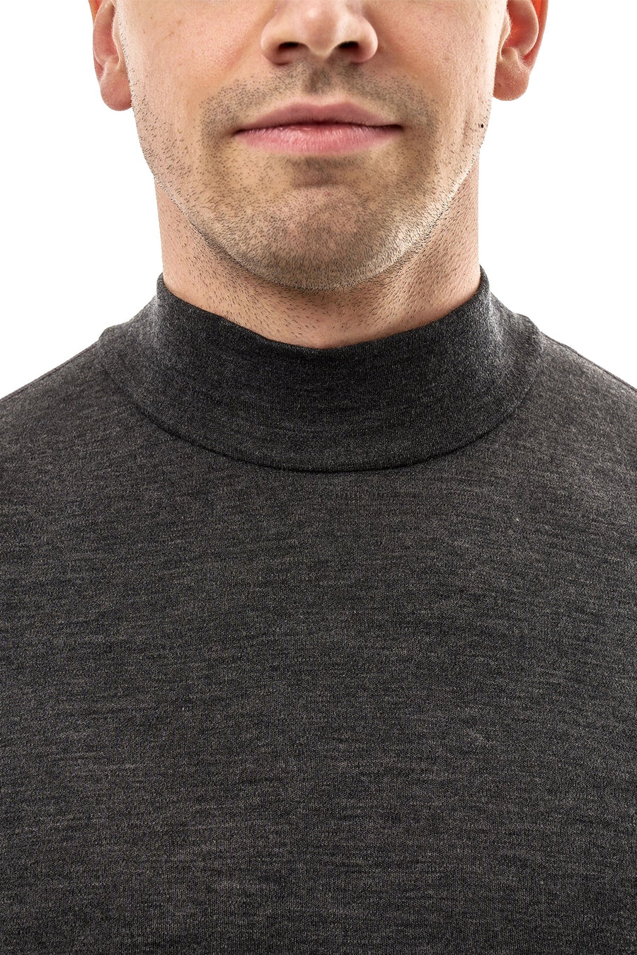 Men's Merino Turtleneck Long Sleeve 260 Heathered Black | Low Neck