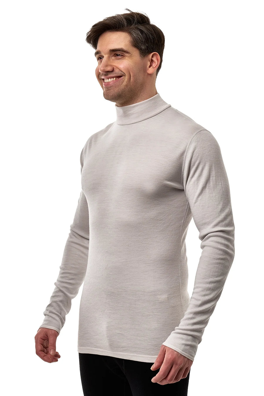 Men's Merino Turtleneck Long Sleeve 260 Light Grey | Low Neck