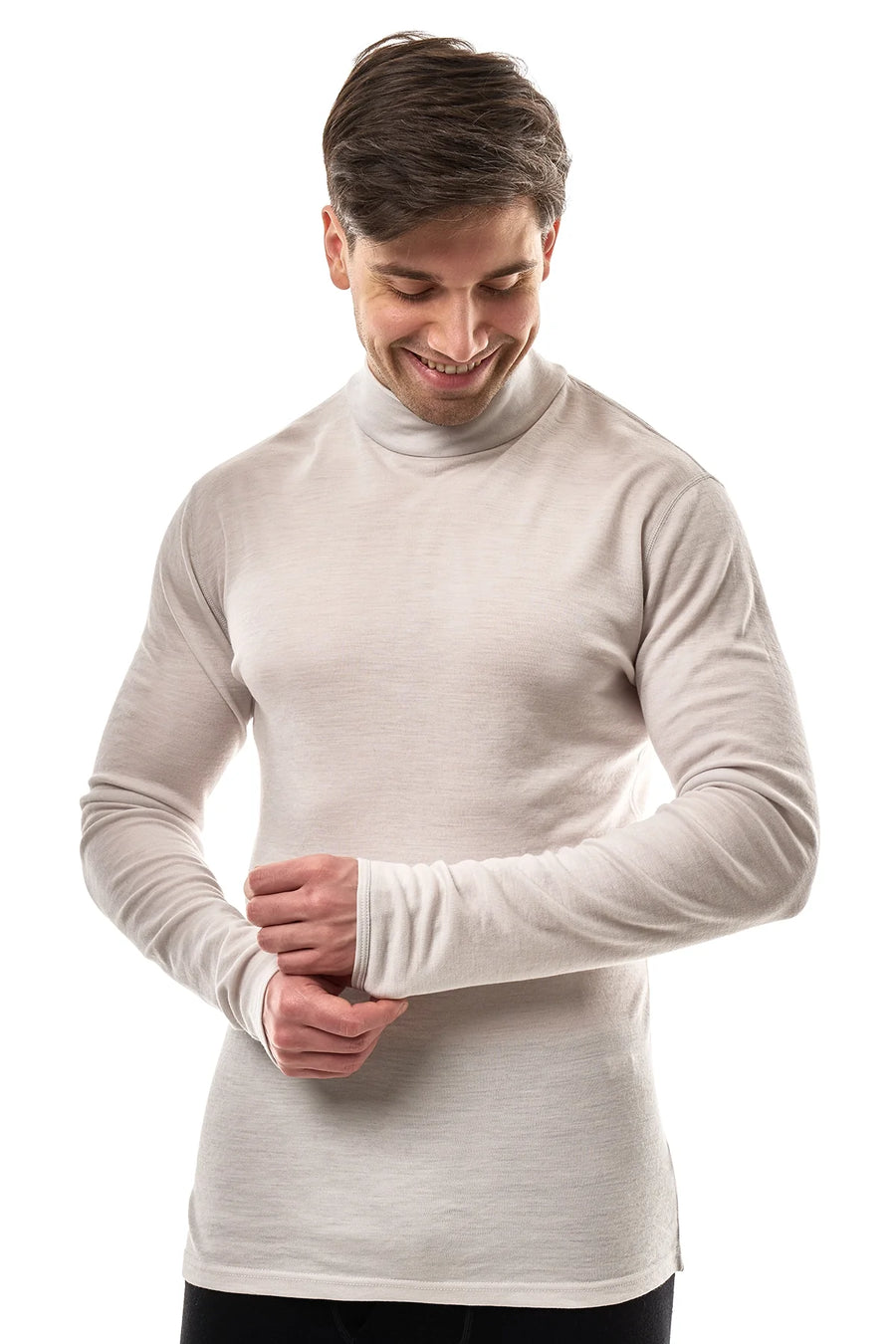 Men's Merino Turtleneck Long Sleeve 260 Light Grey | Low Neck